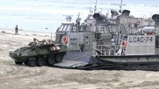 LCAC AirCushion Vehicle Landing amp Unloading LAV25 Amphibious Vehicle [upl. by Hege]