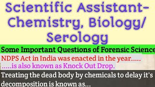 Scientific Assistant Chemistry BiologySerology Some Important Questions of Forensic Science [upl. by Shermy]