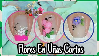 3 modelos de uñas cortas decoradas con flores  uñas cortas decoradas fácil  uñas para principiante [upl. by Ynohtnael977]