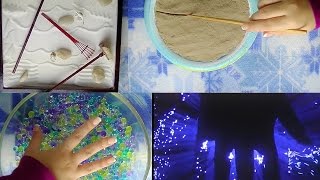 Satisfying Binaural ASMR Zen Garden Kinetic Sand Water GemsMarbles amp Fiber Optic Light [upl. by Akilak972]