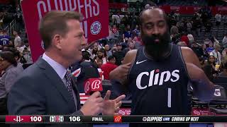 James Harden talks FIRST WIN as a Clipper Postgame Interview 🎤 [upl. by Pish189]