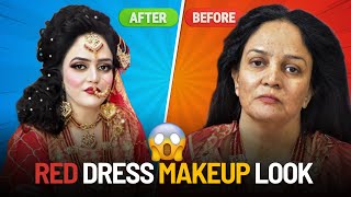 Bridal Makeup in Red dress step by step  Sadaf Beauty World [upl. by Rehpotisrhc]