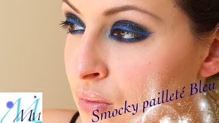 Maquillage Soirée  Smoky pailletté bleu [upl. by Flemings]