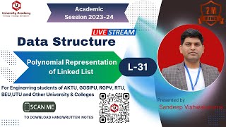 DSUC31 Polynomial Representation using Linked List  Polynomial Addition Using Linked List [upl. by Enneyehc]