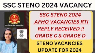 SSC STENO VACANCY  SSC STENO 2024 VACANCY FOR AFHQ DEPARTMENT  SSC STENO 2024 RTI REPLY [upl. by Annoynek]