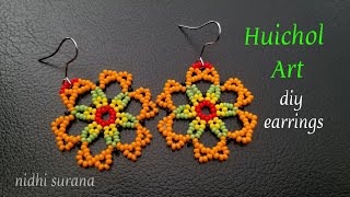 ⚜️ Huichol Art Seed Bead Earrings  Aretes Tutorial DIY 0331 [upl. by Ahsinan]