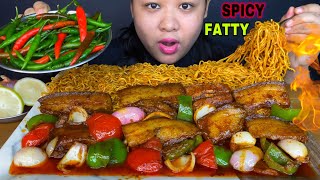 LOT’S OF RED amp GREEN CHILLIES CHILLI PORK BELLY WITH CHINESE STYLE MAGGI MUKBANG  BIG BITES  ASMR [upl. by Anjela]