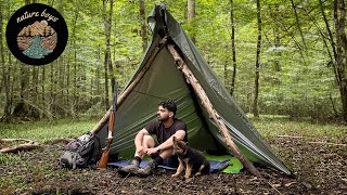 Solo Tarp Shelter Camping in the Rain  Surviving a Forest Storm [upl. by Ynnaf972]