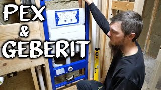 Geberit Wall Toilet Carrier and PEX A  Plumbing Roughin Complete [upl. by Acireh163]