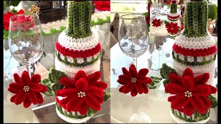 Botellas y Copas 3D IMPRESIONANTE MARAVILLOSO el mas Bonito tejido Navidad Crochet [upl. by Nos992]