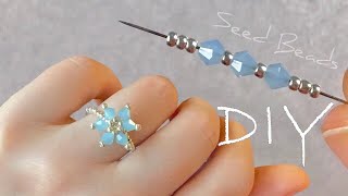 Flower Beaded Ring Tutorial How to make Easy Beaded Rings [upl. by Epp939]