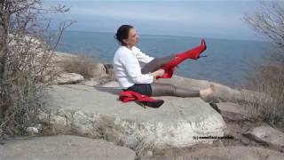 Elena  rote Stiefel am Strand red high boots at the beach  0140 [upl. by Etna]