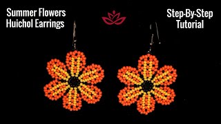 Summer Flowers Huichol Earrings  Tutorial how to make beaded flowers [upl. by Griz]