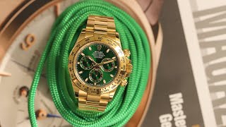 ROLEX COSMOGRAPH DAYTONA GREEN DIAL 18K YELLOW GOLD 116508 REVIEW [upl. by Michael465]