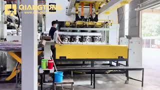 QIANGTONG automatic short cycle press line for laminating melamine paper on MDF HDF PB model ZDC1 [upl. by Sikras]