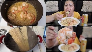 SHRIMP SCAMPI PASTA MUKBANG EATING SHOW [upl. by Karee]