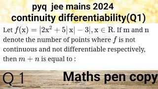 previous year questions jee mains  jee main 2024 continuity and differentiability jee main  01 [upl. by Amihsat]