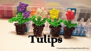 Rainbow Loom Tulip Flowers in the pot Charm  How to  Mothers Day Gift Idea [upl. by Tasia]