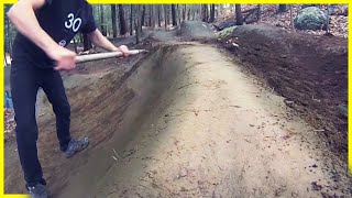 Rebuilding A Berm and Moving More Rocks On Our Pump Track [upl. by Aisanahta]