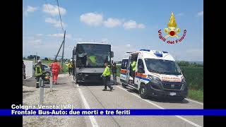 Frontale BusAuto 2 morti e 3 feriti a Cologna Veneta  Vr 01062023 [upl. by Ondine]