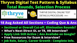 Thryve Digital Hiring 2022 Exam Pattern amp Syllabus  Total Rounds 18 Aug Exam All Solution Cutoff [upl. by Rosemari]