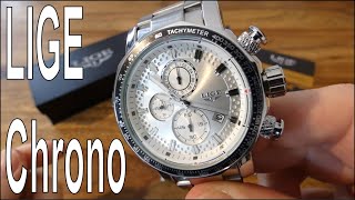 LIGE Chronograph  Mega Herrenuhr mit Edelstahl Armband  Unboxing  Review  Schnäppchen  Top Tipp [upl. by Derna482]