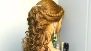 Curly prom hairstyle for long hair with french braids Tutorial [upl. by Ladonna]