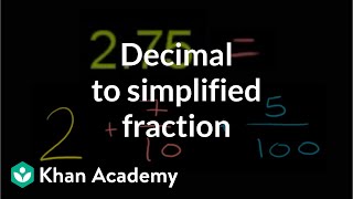 Decimal to simplified fraction  Decimals  PreAlgebra  Khan Academy [upl. by Annoyt]