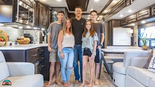 Family of 5 Downsized to a Spacious Class A Motorhome w 2 Bathrooms [upl. by Ailido]