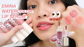 EMINA WATERCOLOR LIP SERUM SWATCHES REVIEW Ratu Adellya [upl. by Repsaj]