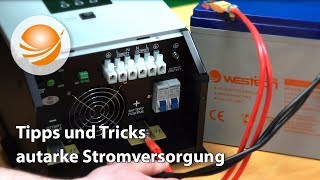 Tipps und Tricks zur autarken Stromversorgung  Wechselrichter Batterie anschließen [upl. by Freudberg536]