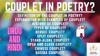 Couplet In Poetry  Heroic couplet  open and close couplet  split and stand alone couplet  PDF [upl. by Neillij]