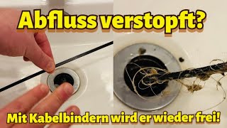 Abfluss reinigen mit KABELBINDER Abfluss reinigen Haare entfernen  Siphon reinigen von außen tipp [upl. by Pelaga]