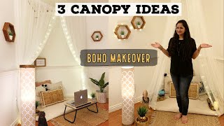 3 DIY CANOPY Ideas  2 BOHO Style Living Room MAKEOVER  Bed Canopy [upl. by Suraved]