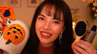 ASMR Cozy Autumn Personal Attention🧦🧸🎃skincare hairbrushing pampering layered sounds [upl. by Niwdla801]