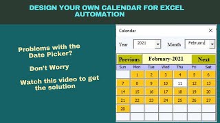 Calendar Design in Excel VBA  Date Picker [upl. by Yelrah]