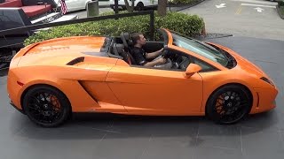 Orange Lamborghini Gallardo Spyder Start Up Interior Drive at Lamborghini Miami [upl. by Alil]