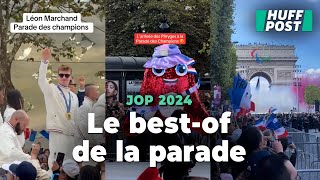 Phryge Léon Marchand et bonne ambiance  le bestof des Jeux à la parade des champions [upl. by Rochester671]