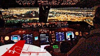 Boeing 747400 NIGHT LANDING MIAMI  COCKPIT VIEW [upl. by Narbig]