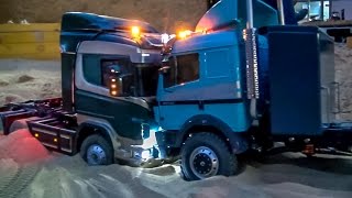 RC truck Scania got stuck Rescue ACTION with wheel loader [upl. by Avalsorim369]