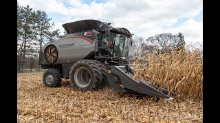 2020 Gleaner S98 demo with 8 row 3308c command head in Wisconsin 6144 White tractor on JampM cart [upl. by Base364]