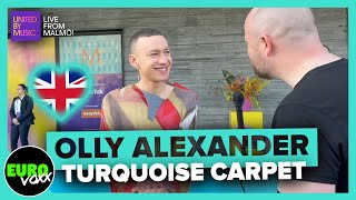 🇬🇧 OLLY ALEXANDER  DIZZY TURQUOISE CARPET INTERVIEW  UK EUROVISION 2024 [upl. by Alliuqal]