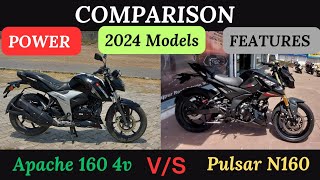 Comparison between TVS Apache 160 4v amp Bajaj Pulsar N160 2024  Features Onroad price [upl. by Ecnadnac736]