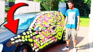 BROMA A MI AMIGO LLENO SU COCHE DE POSTIT pasa vergüenza  BROMA MUY PESADA [upl. by Llewol]