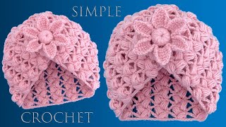 Gorro fácil a Crochet tejido con un rectángulo Punto pétalos de flores en relieve 3D [upl. by Claybourne]