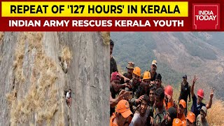 Repeat Of 127 Hours In Kerala Trekker Trapped In Palakkad Cliff Rescued After Marathon Operation [upl. by Bradman]