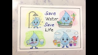 How To Draw Save Water Poster  Save Life  Easy and Cute Save Water Poster Drawing for Kids [upl. by Neahs]