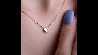 14K Tiny Diamond Heart Necklace 14K Solid Gold Heart Necklace Personalized Gift For Her [upl. by Yuh]