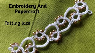 Tatting lace design tutorial for beginnersHow to attach seedbeads in the loop of the Tattingring334 [upl. by Rumpf]