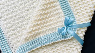 Manta para bebe tejida a crochet con orilla y punto HERMOSO y SUPER FACIL crystal waves [upl. by Solohcin]